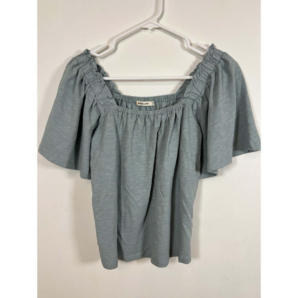 Marine Layer Constance XS Blue Square Neck Top Flutter Sleeve Boho Casual